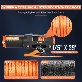 A-3500-OR AC-DK Electric Winch Synthetic Cable Towing Atv Utv #2