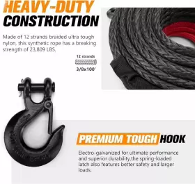 WR3-BLK-KIT-FRD BUNKER INDUST Synthetic Winch Rope Line Cable #2