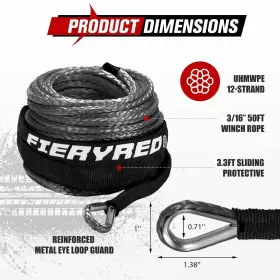 WR-BLK-5-UFA FIERYRED Winch Rope Cable Atv Utv Synthetic Rop #2