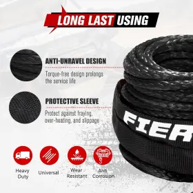 WR-BLK-5-UFA FIERYRED Winch Rope Cable Atv Utv Synthetic Rop #3