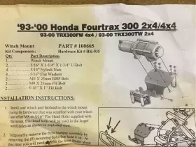 100665 HONDA Kfi Winch Mount 300FW Trx 4X4 Fourtrax #3