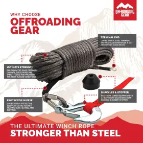 627843764601 OFFROADING GEAR Synthetic Winch Rope Kit 4X4 #2