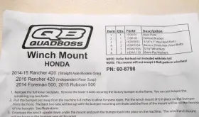 608798 QUADBOSS Winch Mount Atv 420 500 Honda Rancher Foreman #2