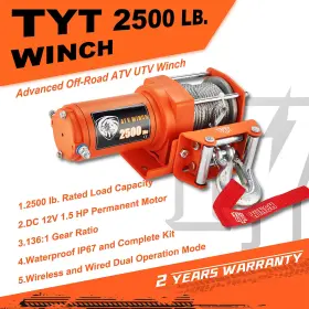 TOF2500-C TYT Electric Winch Steel Cable Atv Utv Boat Remote #2
