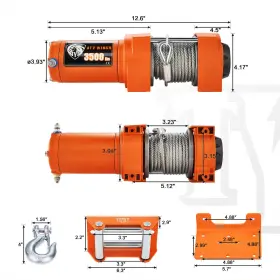 TOF3500-C TYT Electric Winch Steel Cable Atv Utv Boat Remote #3