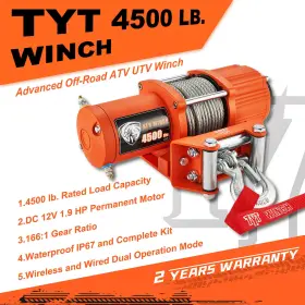 TOF4500-C TYT Electric Winch Steel Cable Atv Utv Road #2