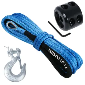 ROPE-3-16-HOOK-BLUE WROUGH Synthetic Winch Utv Line Steel