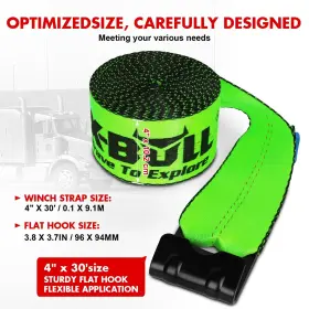 USEB-XBTS004 X-BULL Pack Winch Straps Flat Hook Towing #2