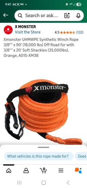 A015-XM38090OGWL-KIT XMONSTER Winch Line Shackles Atv Utv Suv