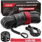 Kolvoii Synthetic Winch Rope Kit, 1/4" X 50ft, Grey Rope, Black Hook. Fixed Price $45.90.