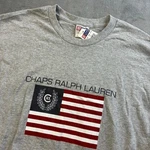 Vintage 90s Chaps Ralph Lauren Mens American Flag Graphic T-shirt Gray Large Nwt. Fixed Price $36.99.